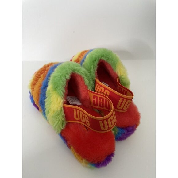 UGG Woman's Fluff Yeah Rainbow Stripe Cali Collage Slide Slippers EU 37 US 6 - Picture 3 of 7